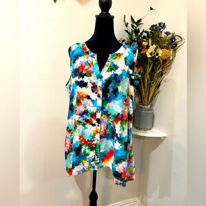 Spense Vibrant Multicolor Sleeveless Artistic summer time button down Blouse XL